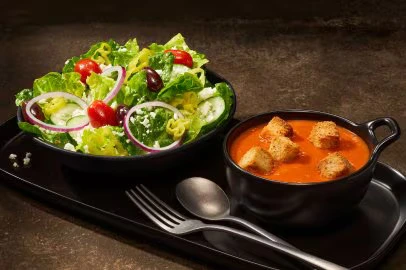 Greek Salad & Creamy Tomato Soup